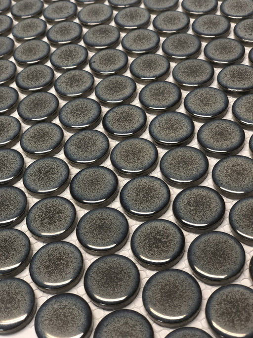 Mottled Penny Round Grey Porcelain Mosaic