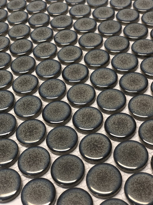 Mottled Penny Round Grey Porcelain Mosaic