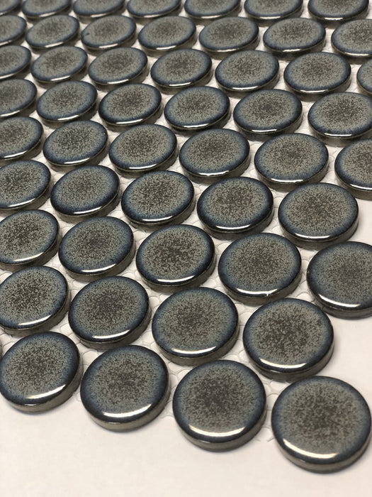 Mottled Penny Round Grey Porcelain Mosaic