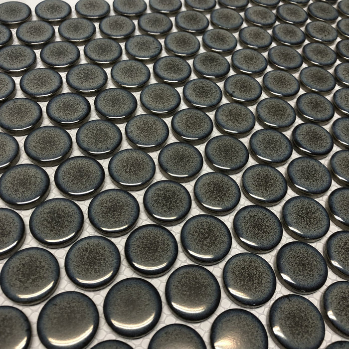 Mottled Penny Round Grey Porcelain Mosaic
