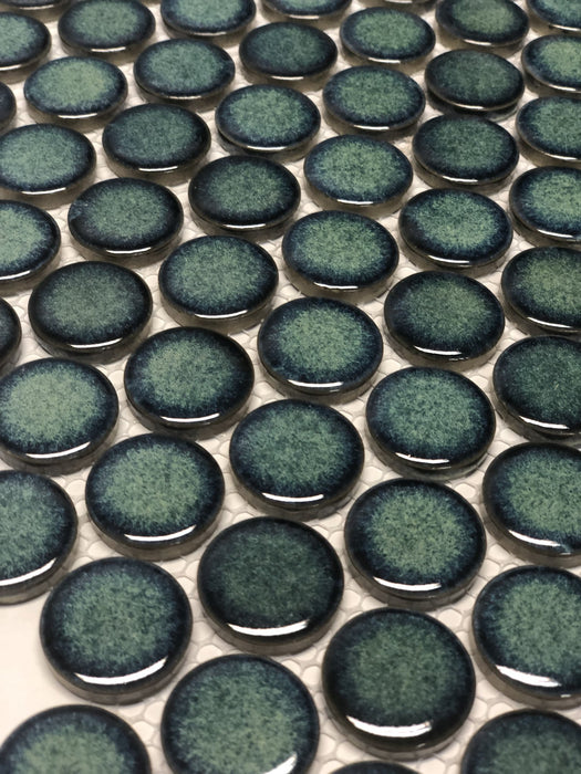 Penny Round Shadow Green Porcelain Mosaic