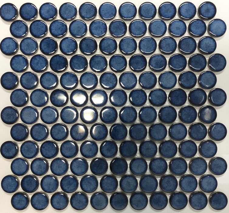 Penny Round Shadow Blue Porcelain Mosaic