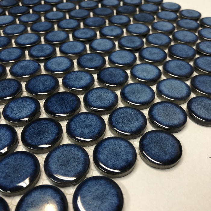 Penny Round Shadow Blue Porcelain Mosaic