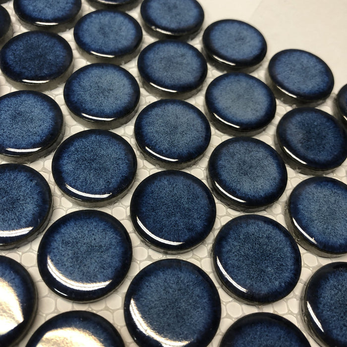 Penny Round Shadow Blue Porcelain Mosaic