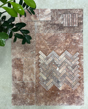 Load image into Gallery viewer, ROSSO TRAVERTINE HERRINGBONE UNFILLED &amp; TUMBLED MOSAIC
