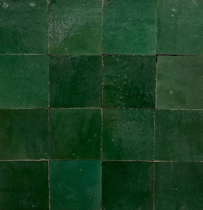 Zellige Moroccan Square Emerald Terracotta Tile