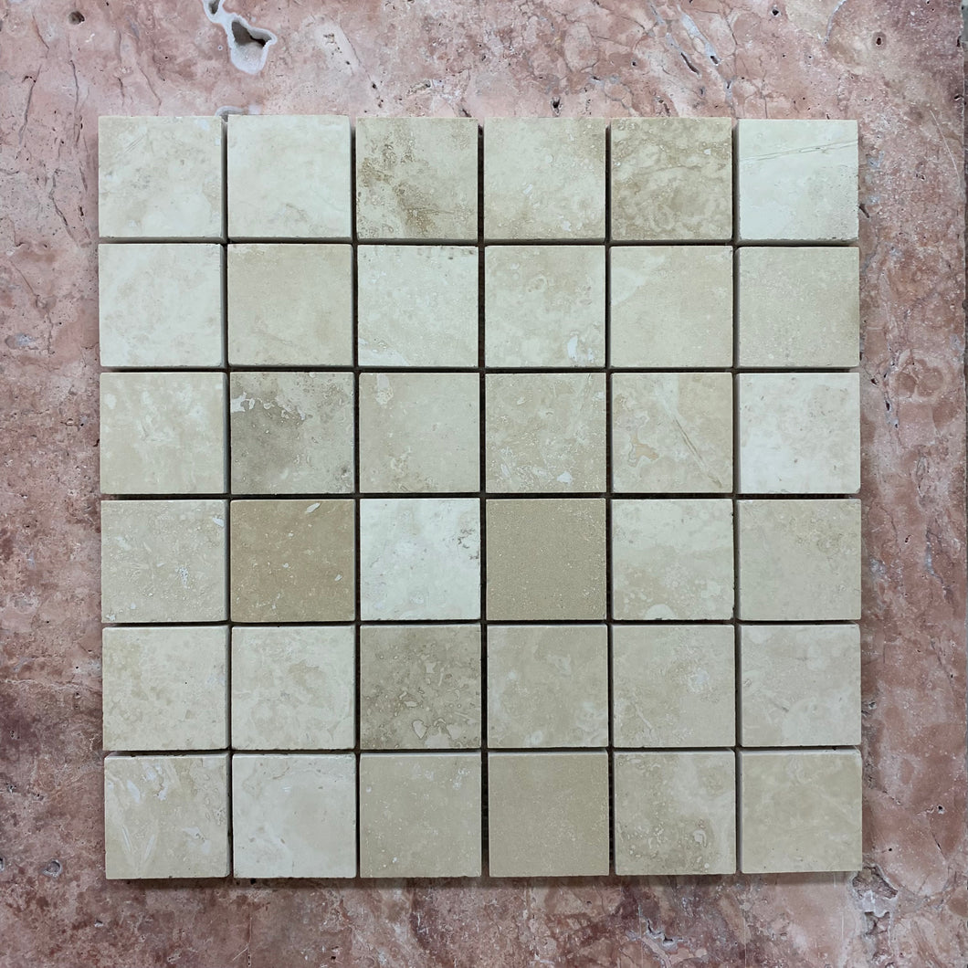 CLASSIC TRAVERTINE LARGE SQUARE HONED AND FILLED MOSAIC