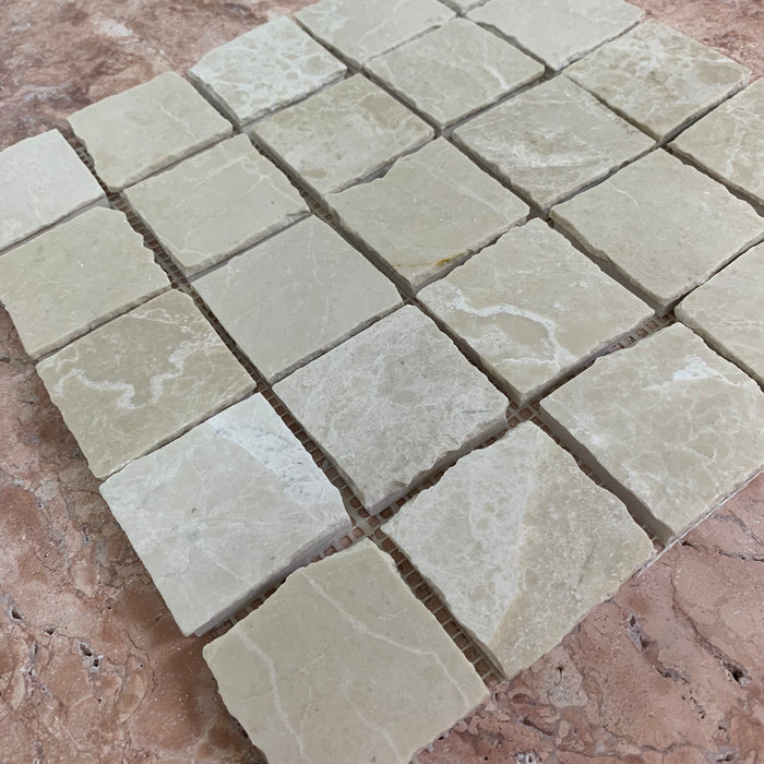 Botticino Rustic Edge Large Square Marble Mosaic