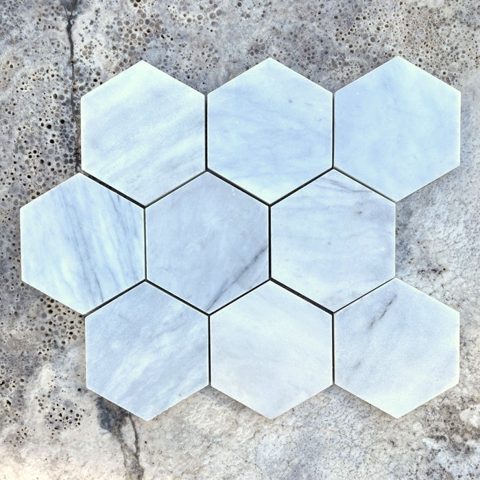 Imperial White Marble Hexagon Mosaic