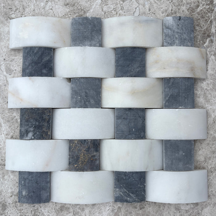 Imperial White Convex Basketweave with Bardiglio Marble Mosaic