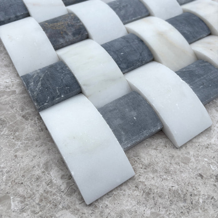 Imperial White Convex Basketweave with Bardiglio Marble Mosaic