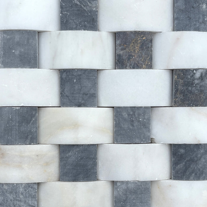 Imperial White Convex Basketweave with Bardiglio Marble Mosaic