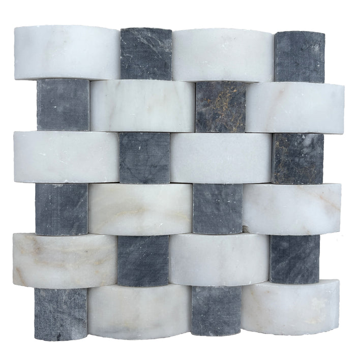 Imperial White Convex Basketweave with Bardiglio Marble Mosaic