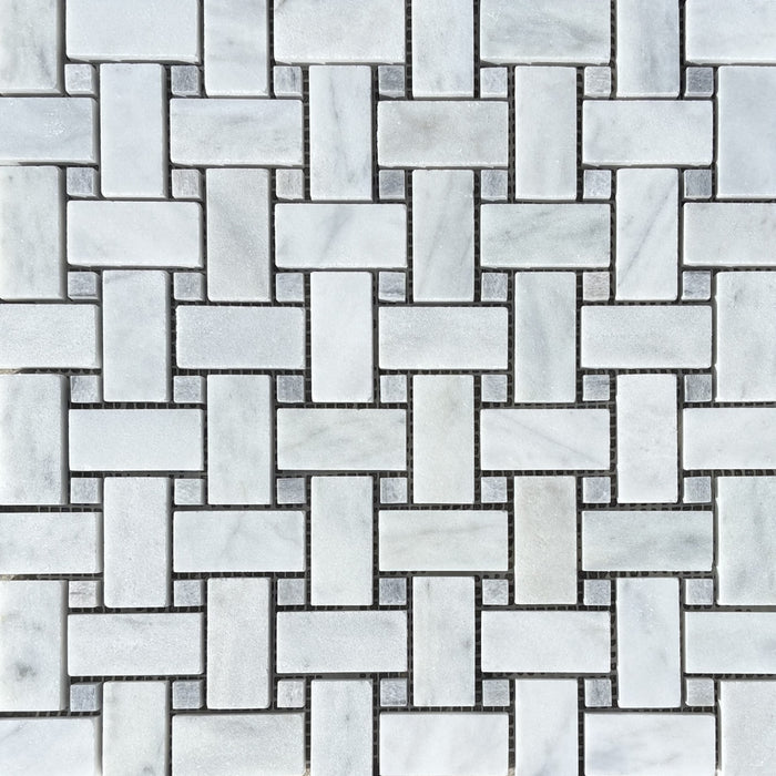 Imperial White Basketweave with Grigio Marble Dot Mosaic