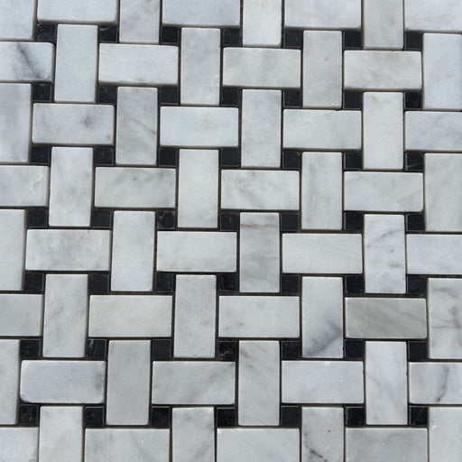 Imperial White Basketweave with Nero Marquina Dot Marble Mosaic Polished