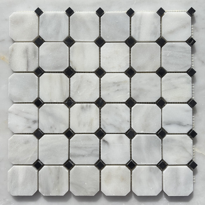 Imperial White Marble Octagon with Nero Marquina Dot Mosaic