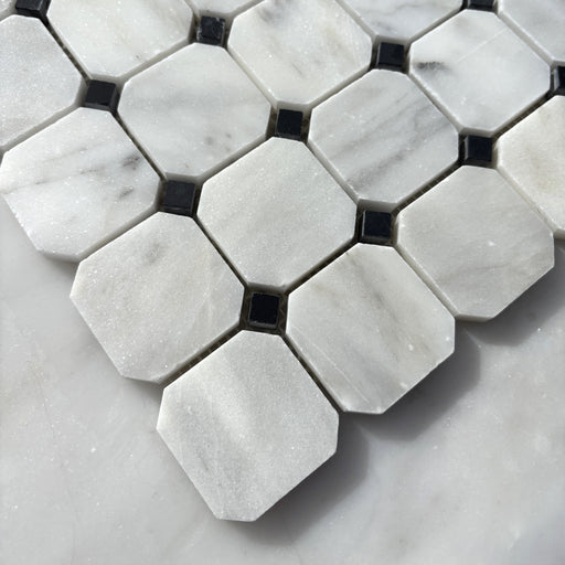 Imperial White Marble Octagon with Nero Marquina Dot Mosaic
