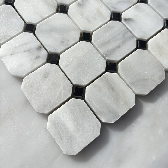Imperial White Marble Octagon with Nero Marquina Dot Mosaic