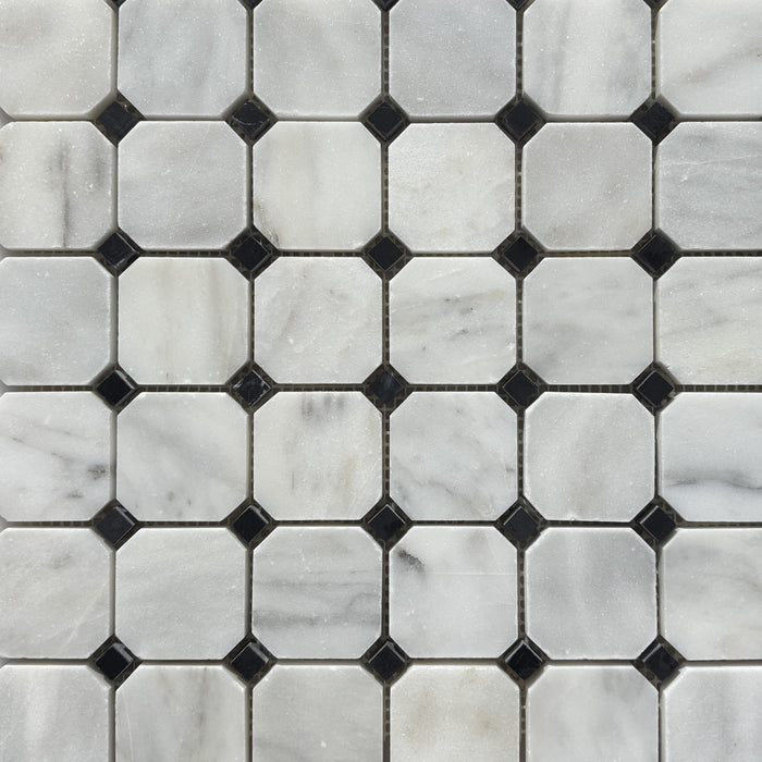 Imperial White Marble Octagon with Nero Marquina Dot Mosaic