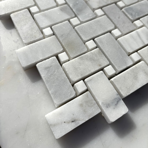 Imperial White Basketweave with Smokey Dolomite Dot Marble Mosaic