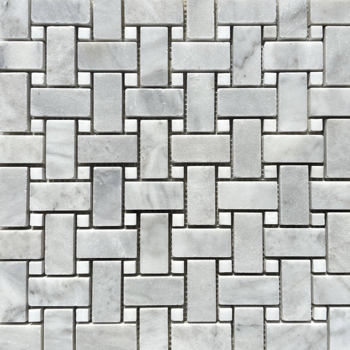 Imperial White Basketweave with Smokey Dolomite Dot Marble Mosaic