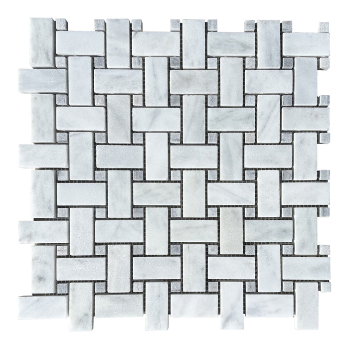 Imperial White Basketweave with Solto Marble Dot Mosaic