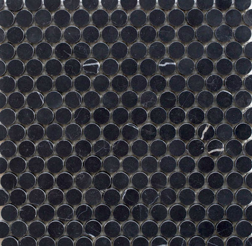 Penny Round Nero Marquina Marble Mosaic