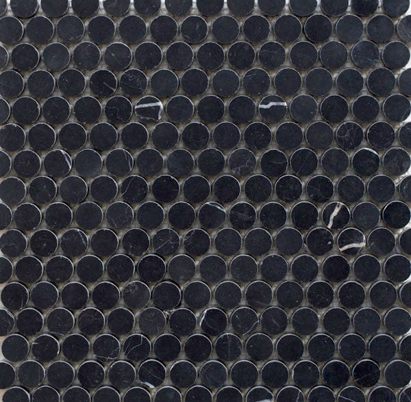 Penny Round Nero Marquina Marble Mosaic