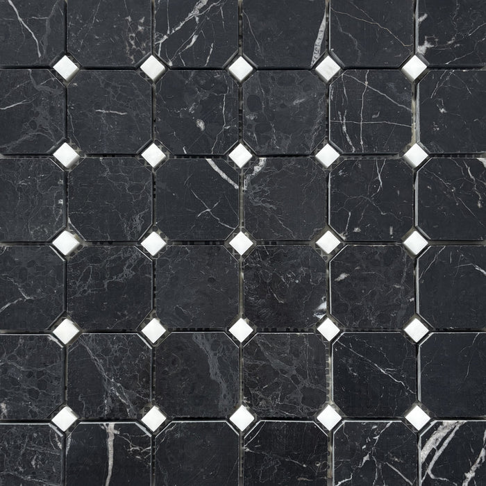 Nero Marquina Marble Octagon with Imperial White Dot Mosaic