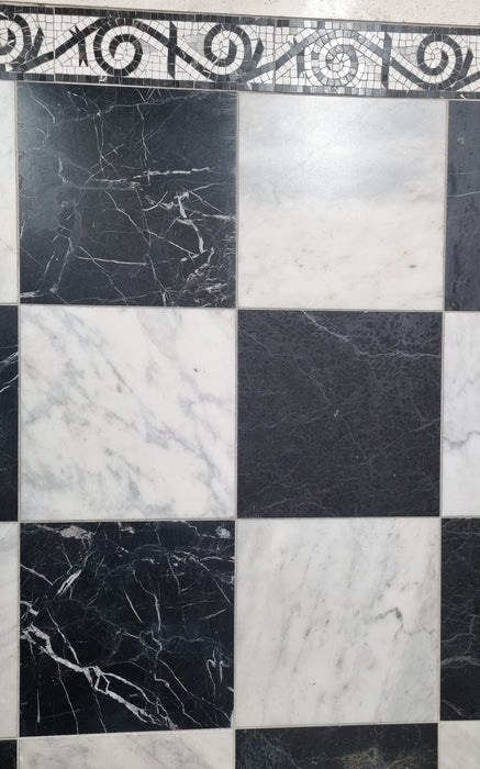 Checkerboard Nero Marquina & Milos Marble Tile 305x305x10 Honed