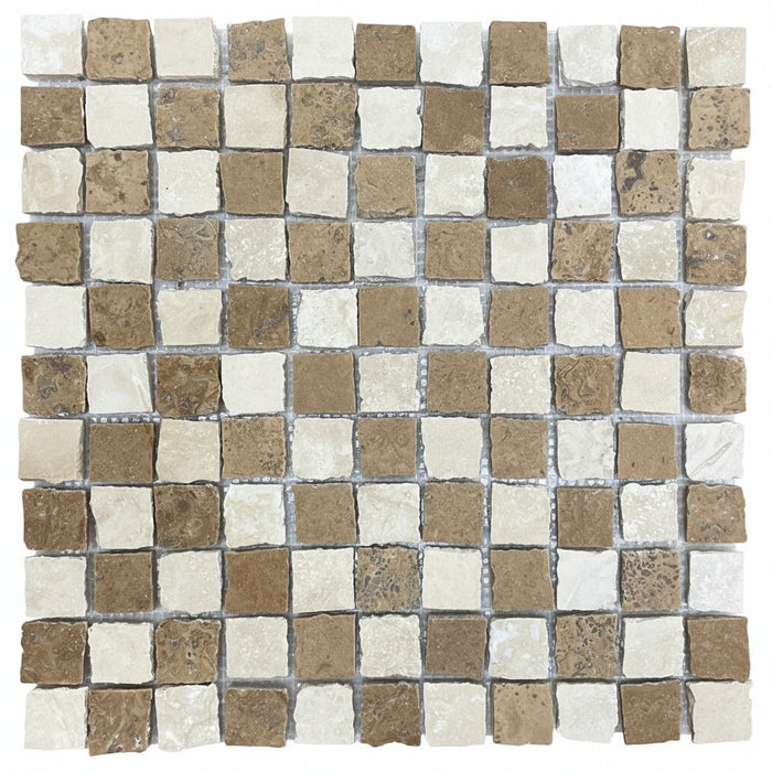 Noce & Classic Travertine Rustic Small Square Mosaic