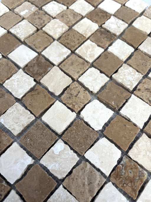 Noce & Classic Travertine Rustic Edge Small Square Mosaic