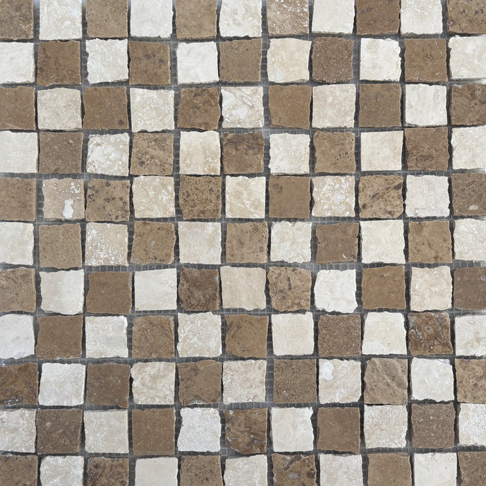 Noce & Classic Travertine Rustic Edge Small Square Mosaic