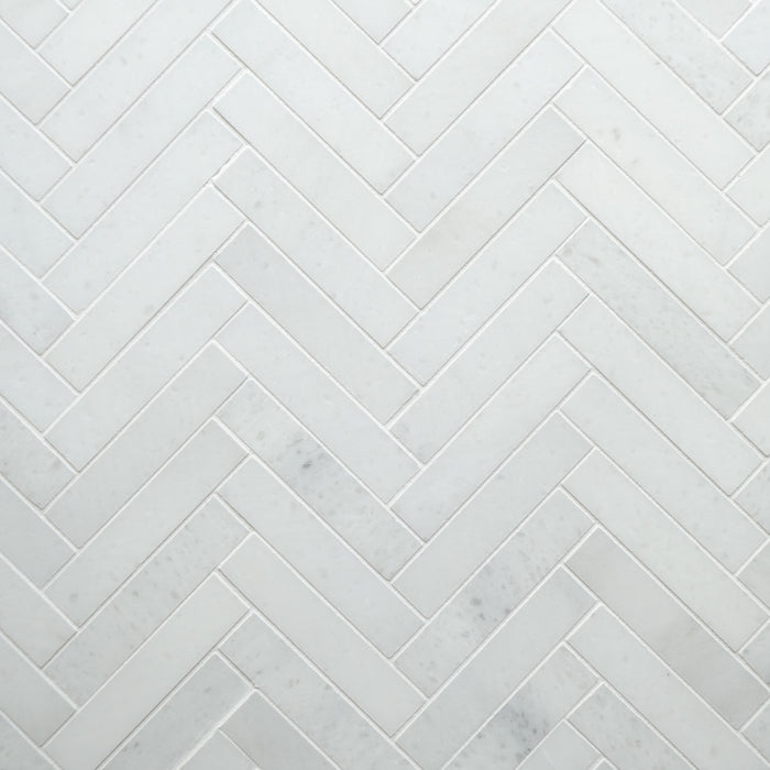 Herringbone Crystal White Marble Mosaic