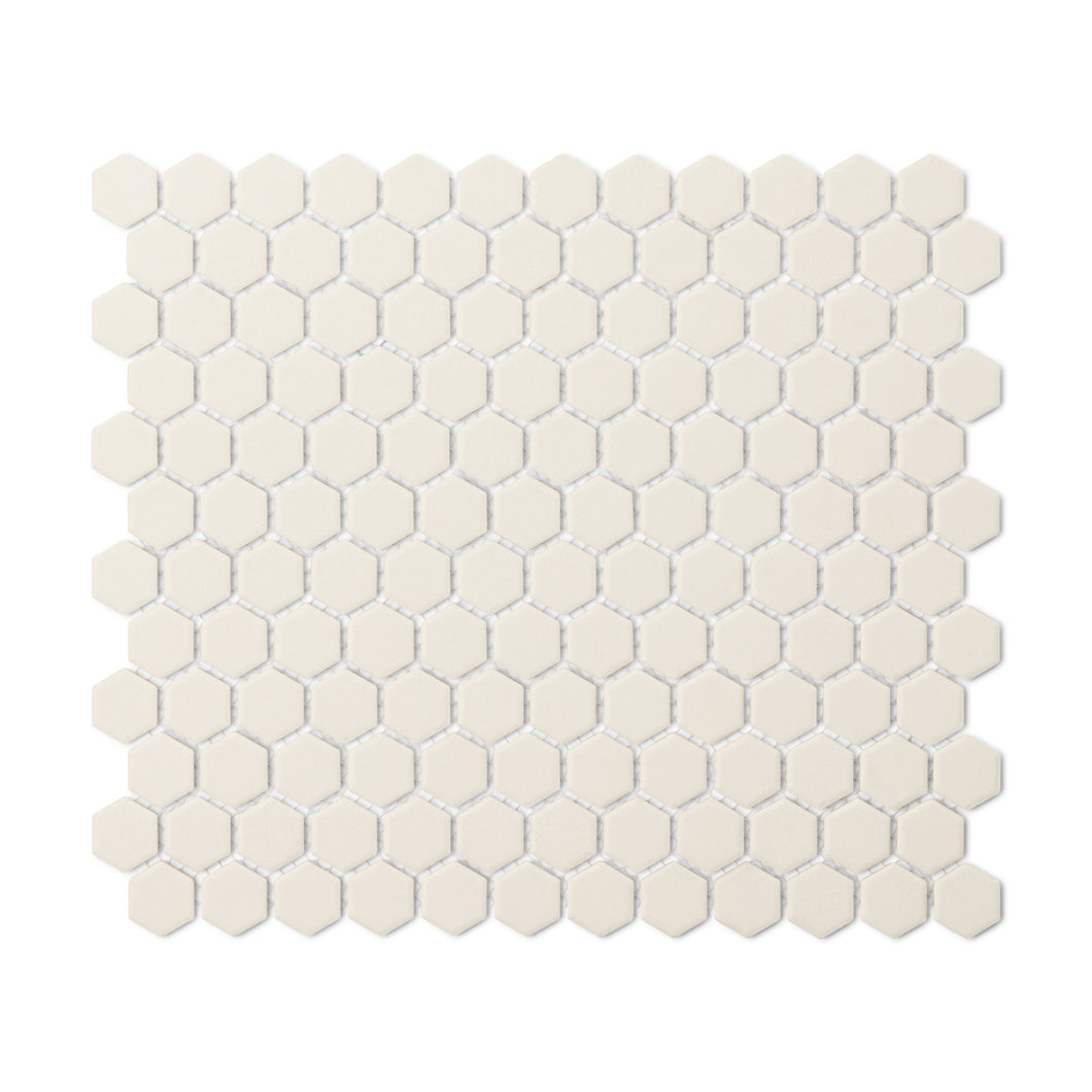 OFF WHITE BEVELED EDGE UNGLAZED HEXAGON MOSAIC