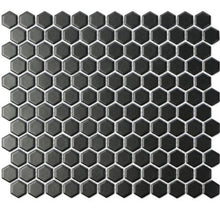 Load image into Gallery viewer, BLACK BEVELED EDGE UNGLAZED HEXAGON MOSAIC
