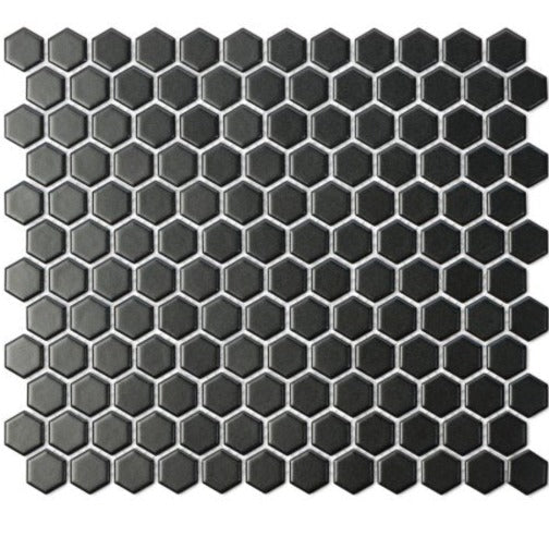 BLACK BEVELED EDGE UNGLAZED HEXAGON MOSAIC