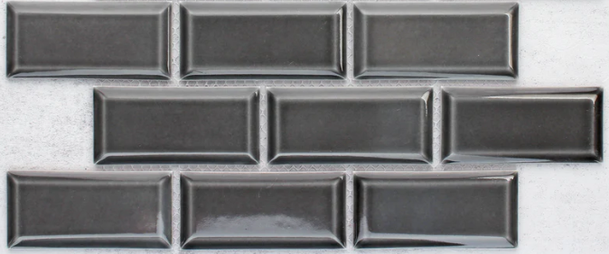DARK GREY GLOSS BEVELLED EDGE BRICKBOND PORCELAIN MOSAIC