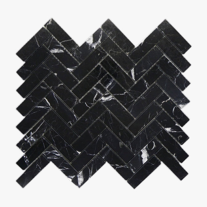 Herringbone Nero Marquina Marble Mosaic