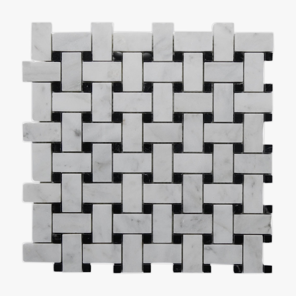 Imperial White with Nero Marquina Dot Marble Honed Basketweave Mosaic ...