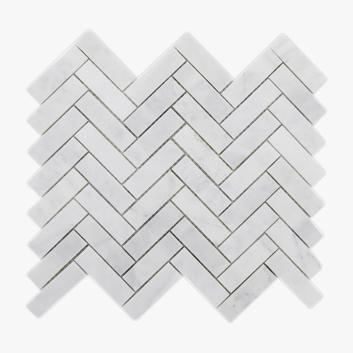 Imperial White Marble Medium Herringbone Mosaic