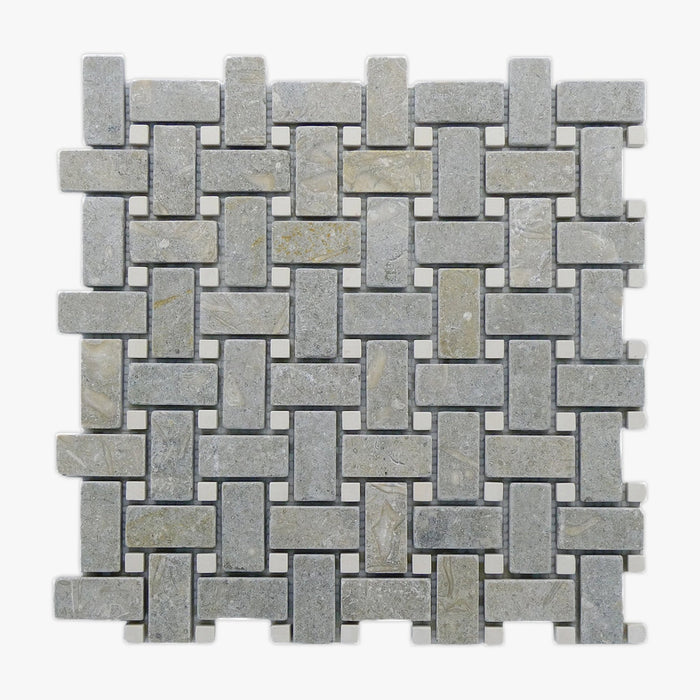 Chateau Green Fossil Limestone Basketweave Mosaic