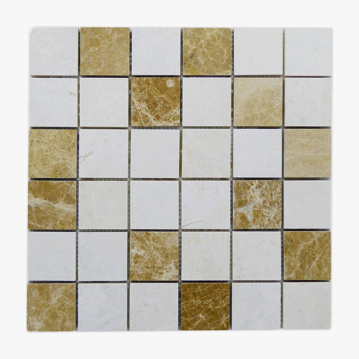 Snow White & Emperador Marble Large Square Mosaic