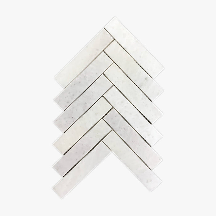 Herringbone Crystal White Marble Mosaic