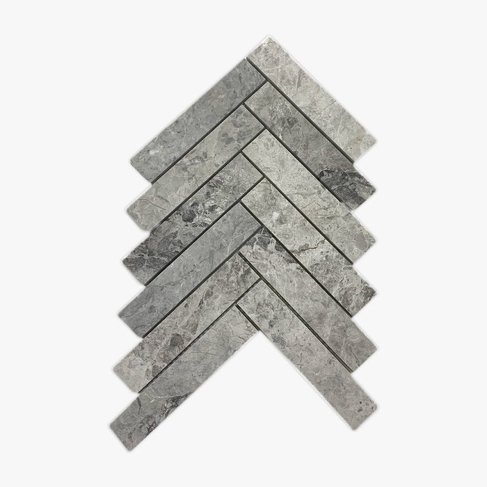 Tundra Grey Marble Large Herringbone Mosaic
