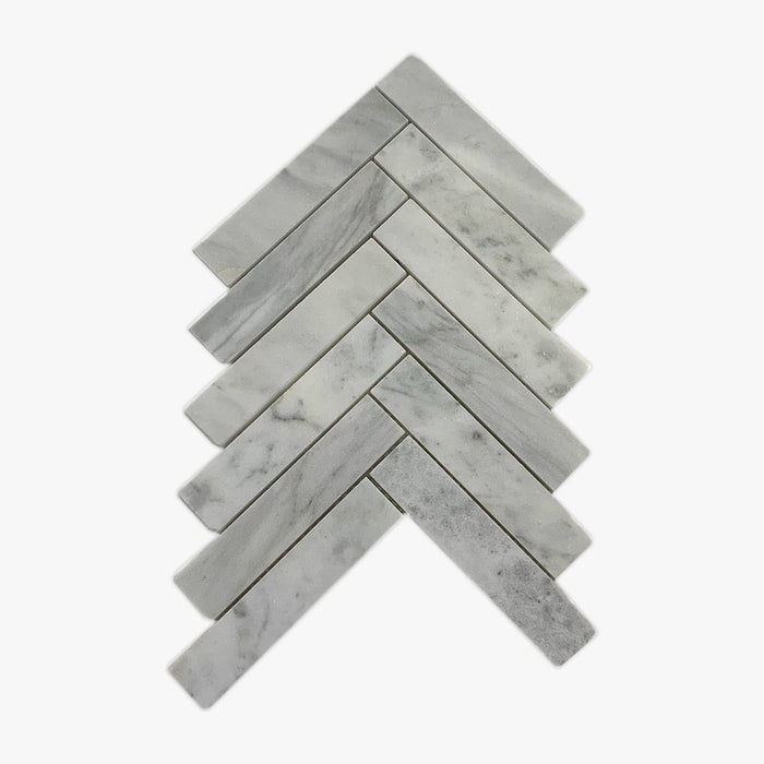 Imperial White Marble Large Herringbone Mosaic