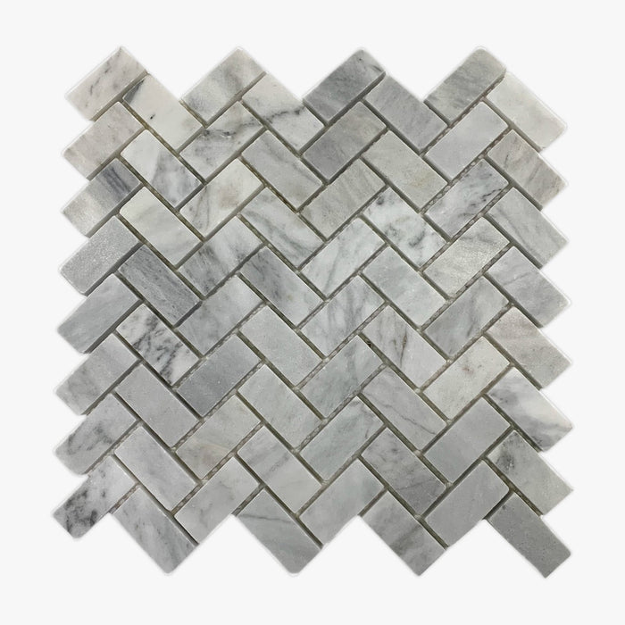 Imperial White Marble Small Herringbone Mosaic