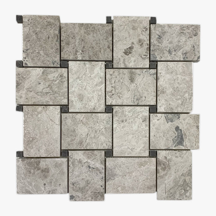 Large Basketweave Silver Shadow Limestone Mosaic