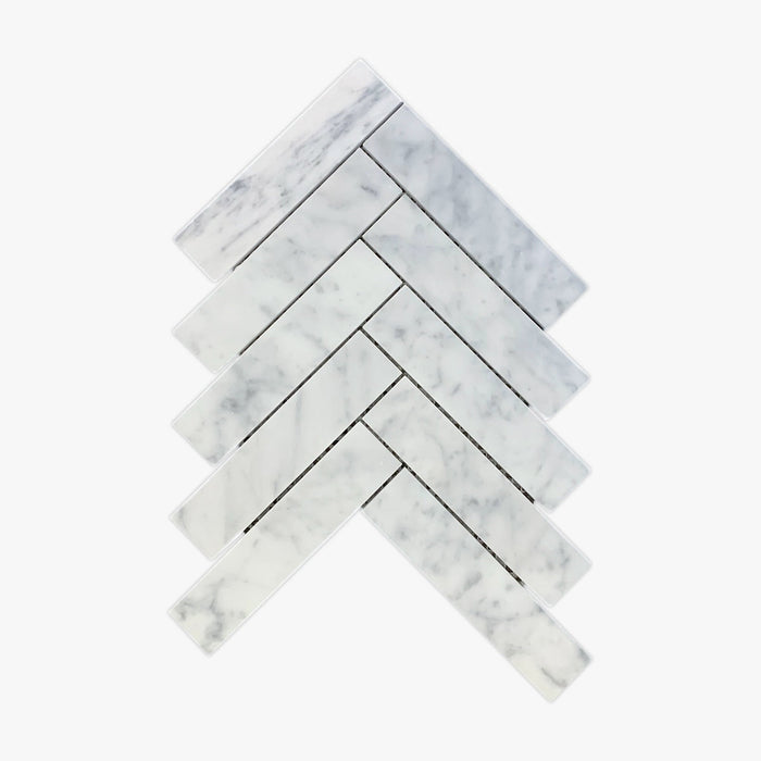 Herringbone Imperial White Marble Mosaic
