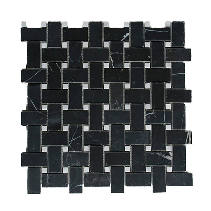 Basketweave Nero Marquina & Thassos Marble Mosaic